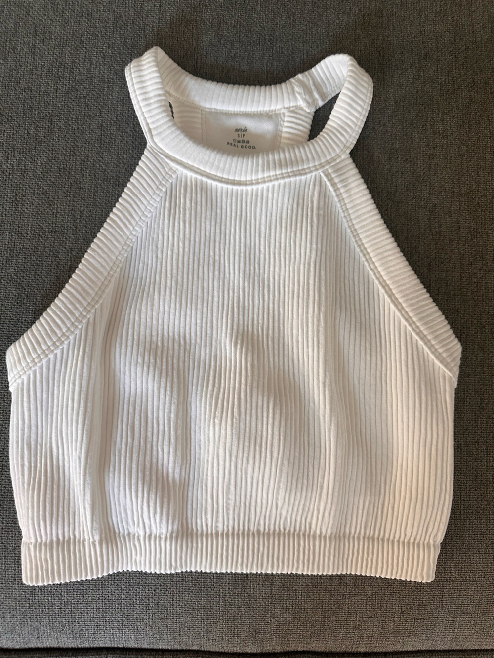 Aerie White Ribbed/lined Halter Crop Tank(S)& Brown Seamless Crop Lng Sleeve(XS)